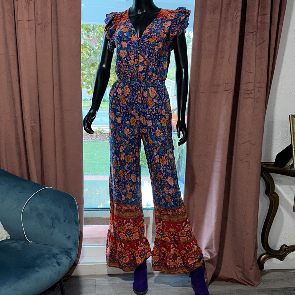 Vibrant Floral Ruffle Jumpsuit